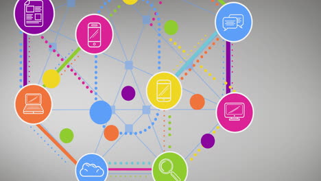 animation of network of connections with digital icons