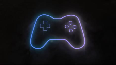 Animation-of-neon-video-game-pad-on-black-background