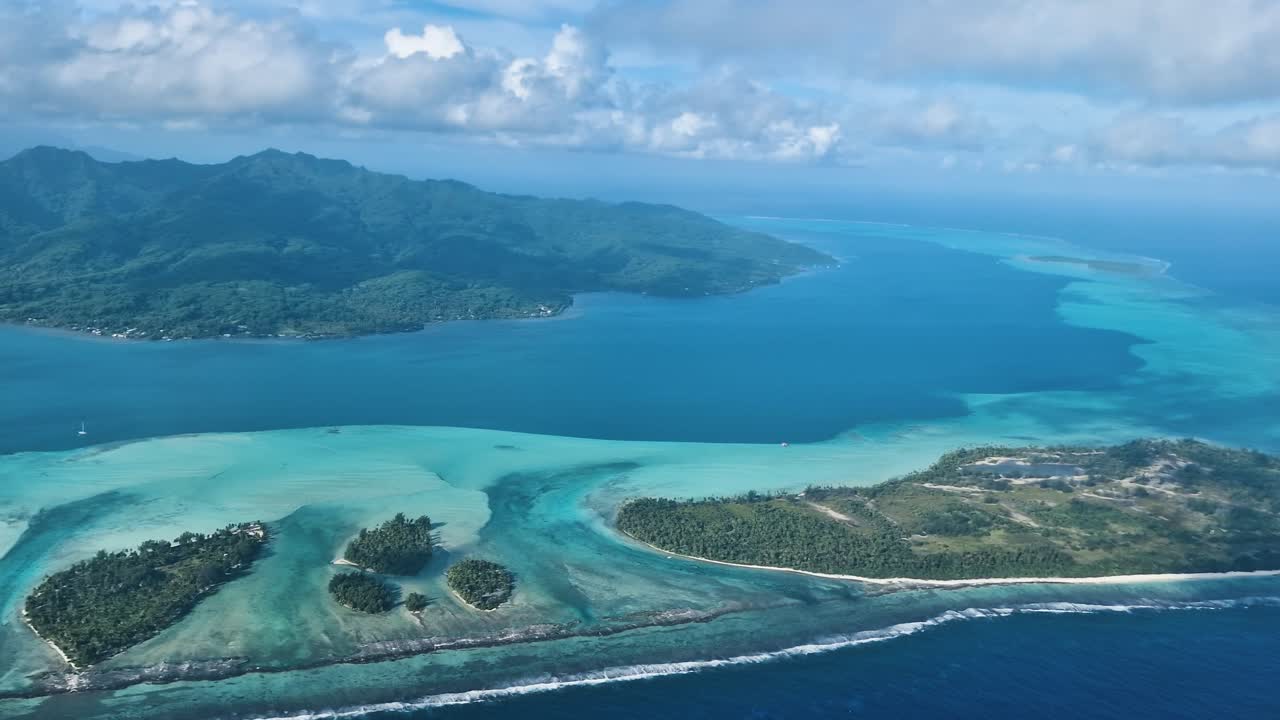 Bora Bora, French Polynesia. Aerial View of Island and Lagoon From Airplane, Passenger POV