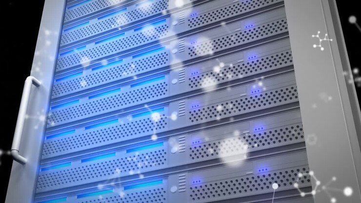 Animation of shapes moving over server room