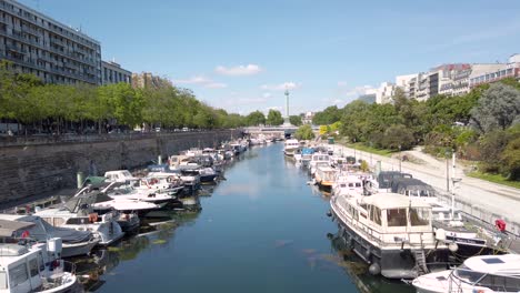 backward shot of saint martin canal in paris