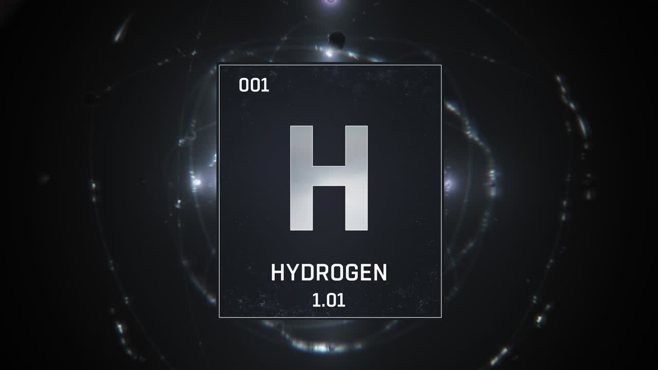 Hydrogen as Element 1 of the Periodic Table 3D animation on silver background