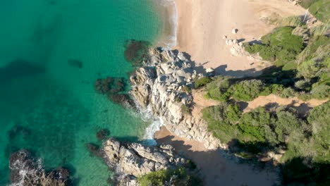 costa brava beach, aerial drone, paradise, turquoise green - lloret de mar mediterranean - spain