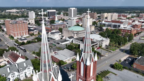 aerial fly through steeples of historic st