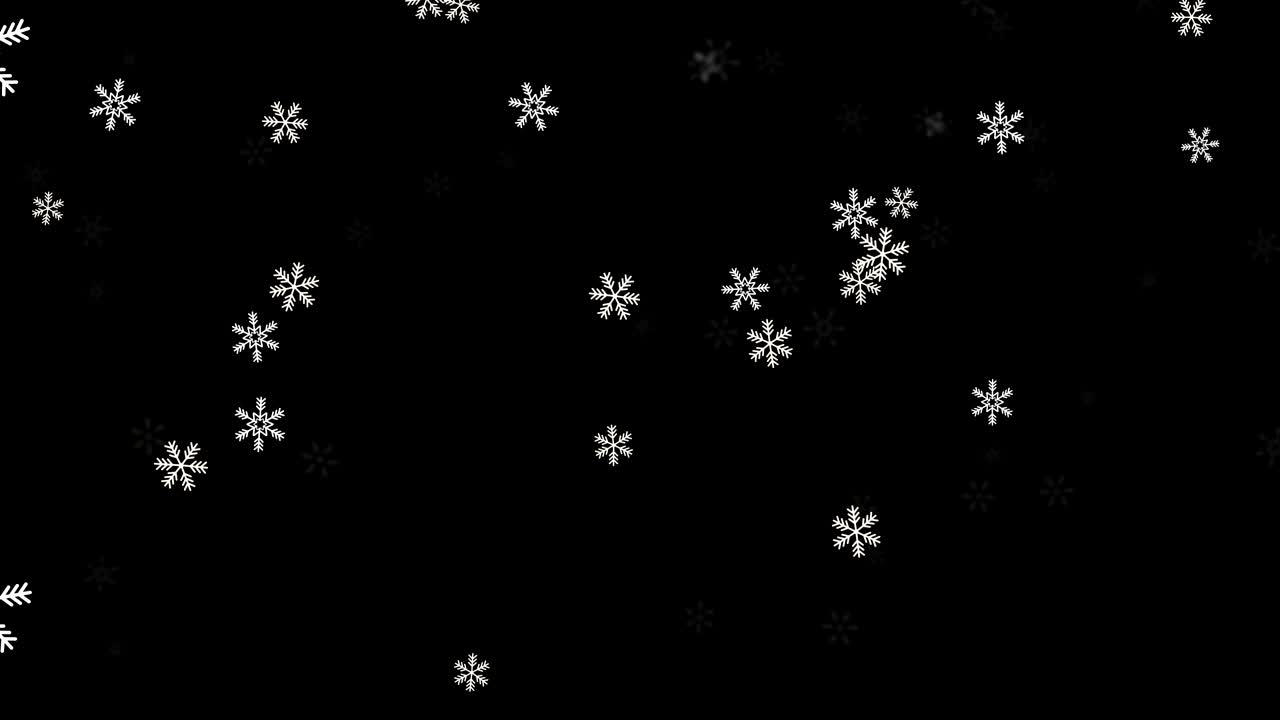 Falling snow isolated on black background Green Screen Loop Animation.