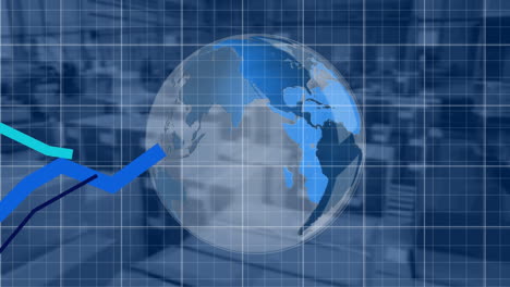 animación del procesamiento de datos, globo girando sobre el almacén