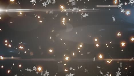 Animation-of-glowing-stars-and-snow-falling-over-beige-background