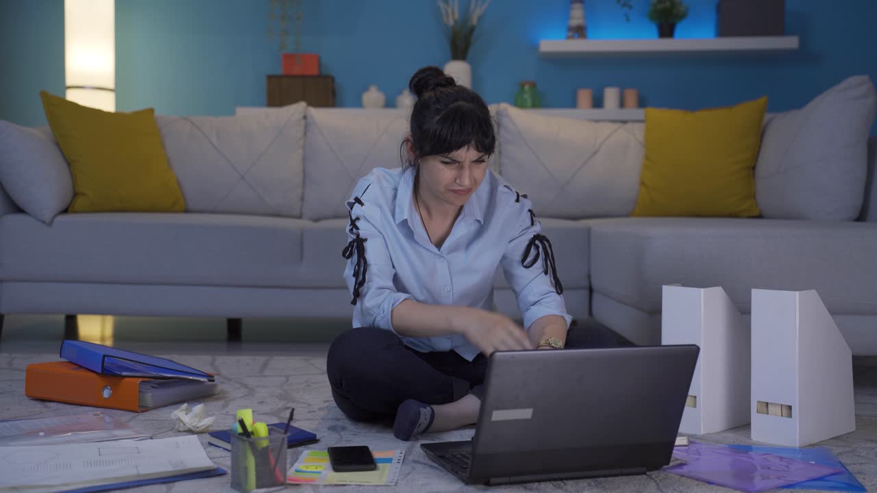 Home office worker woman is sick and coughing.