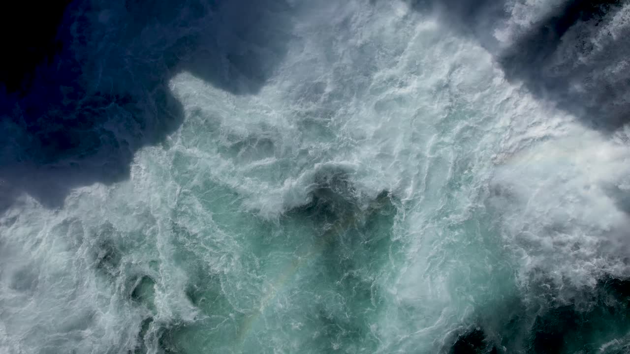 Iceland Drone video of Churning water of Icelandic Waterfall Godafoss in Northern Iceland