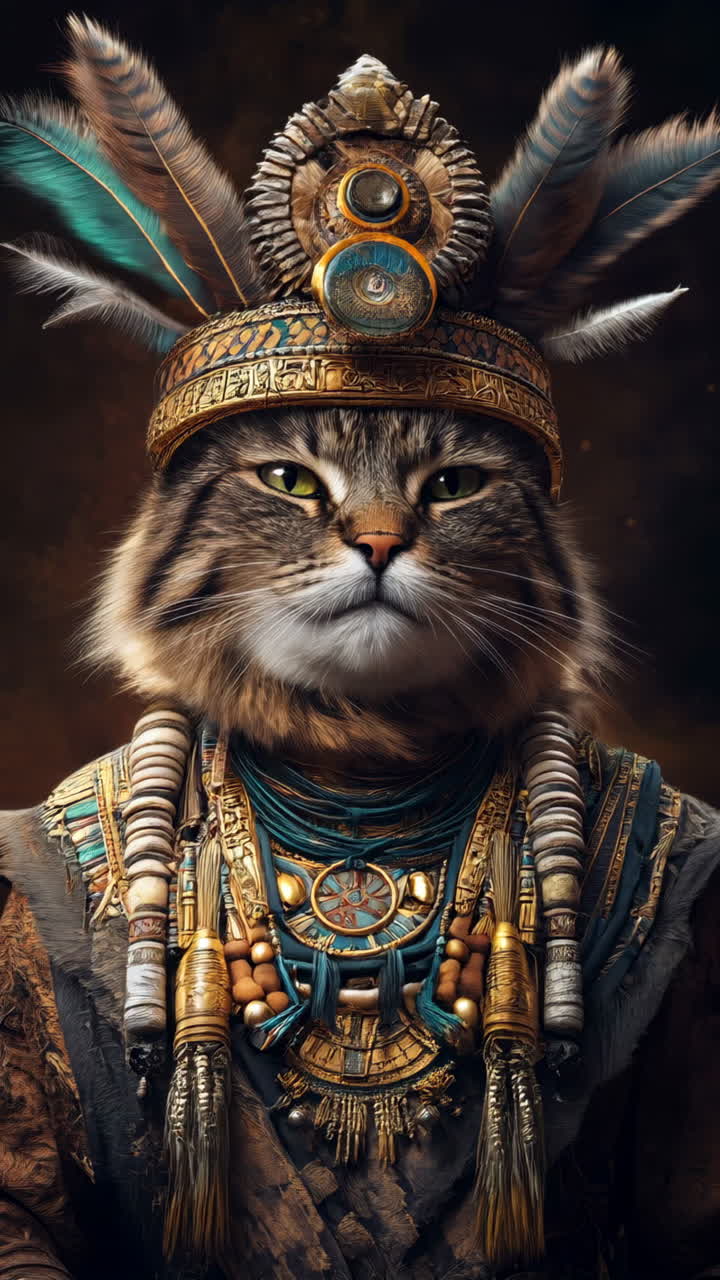 Majestic feline warrior a truly regal and elegant cat dressed in ornate colorful attire