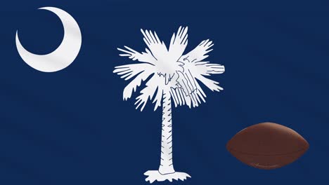 la bandera de carolina del sur agita y la pelota de fútbol americano gira, en bucle