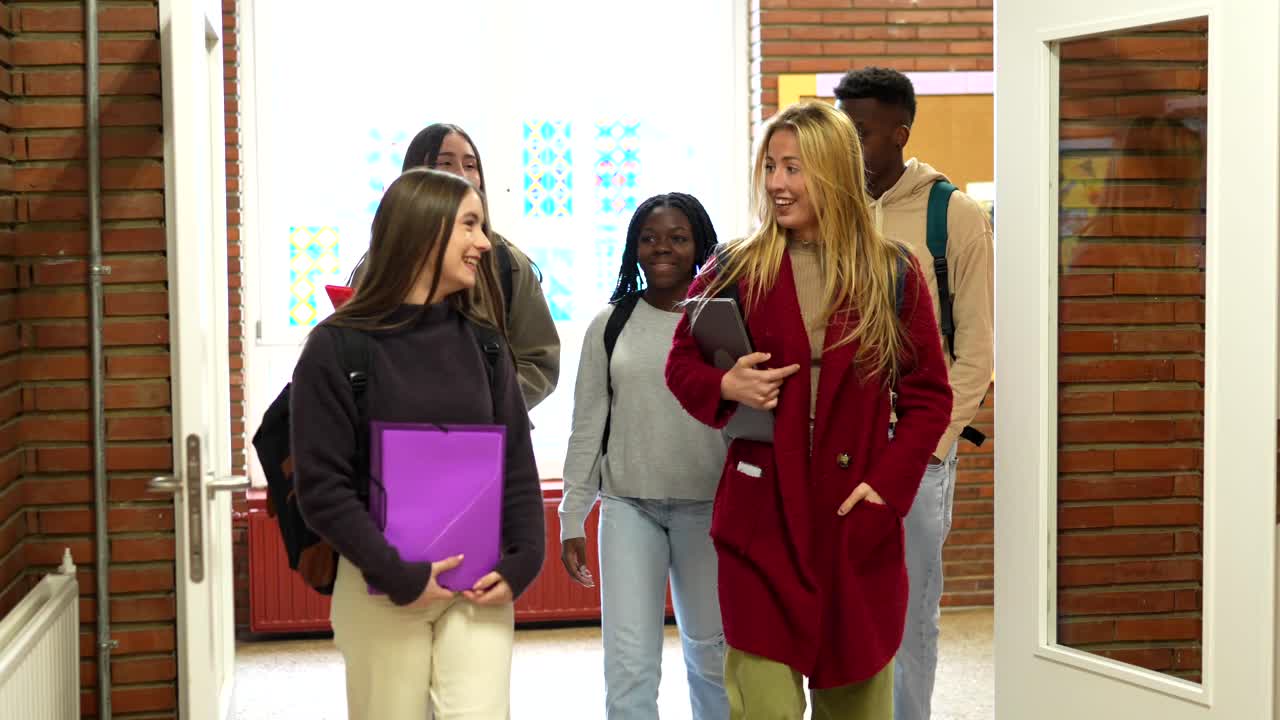 Group of Students in School Hallway