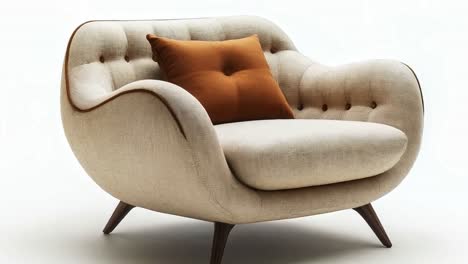 modern upholstered armchair with an orange pillow