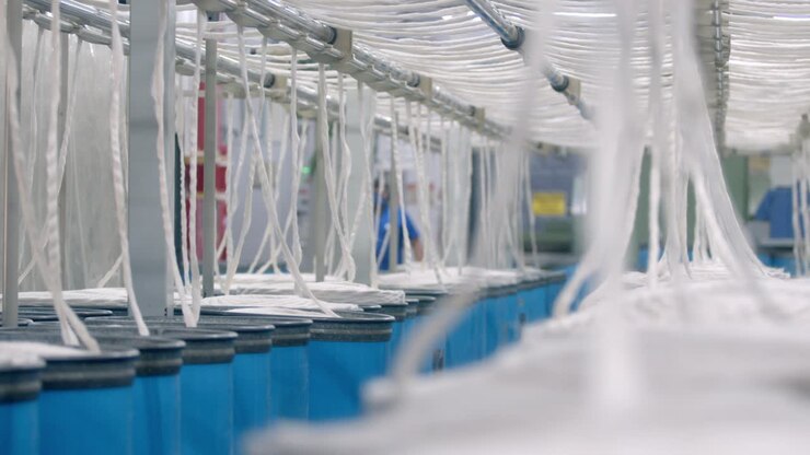 Process of cotton thread manufacturing in a textile factory, Organic cotton yarn used for sustainable eco-friendly yarns fabric decentralised production