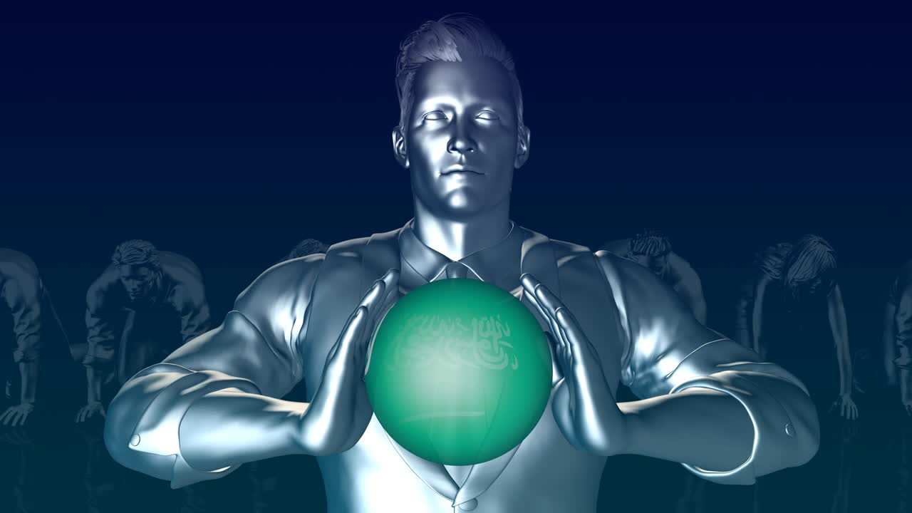 Man Holding Flag of Saudi Arabia as Global Sphere