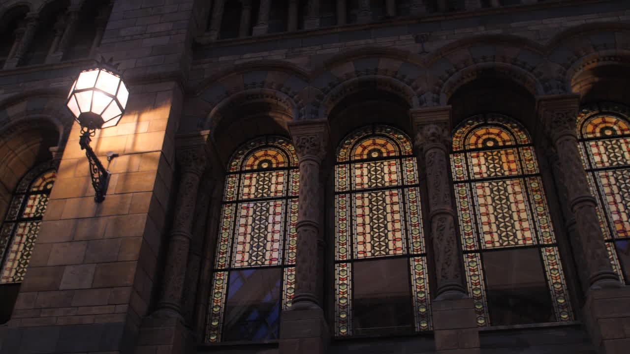 영국 런던의 자연사 박물관 건축 메인 홀의 세부 사항