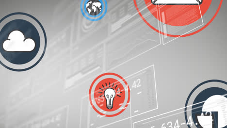 animación del procesamiento de datos sobre iconos de medios