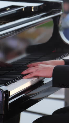 person playing a grand piano