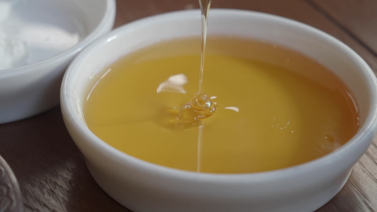 Close up of a spoon in a bowl of honey
