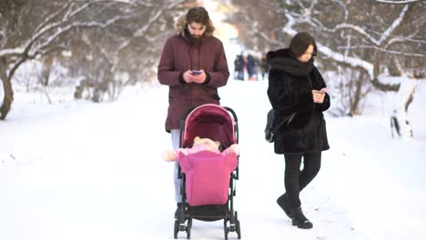family winter walk with baby