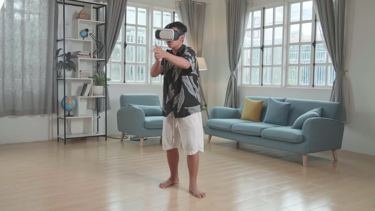 Man Wearing VR Headset in Living Room