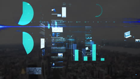 Animación-De-Procesamiento-De-Datos-Y-Diagramas-Sobre-El-Paisaje-Urbano.