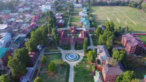 sri nagar city heritage college building, amar singh college campus ground, drone shot