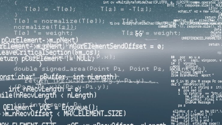 Digitale Animation von Bildschirmen mit Datenverarbeitung vor grauem Hintergrund