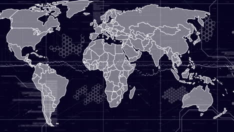 world map with hexagonal patterns and data points animation