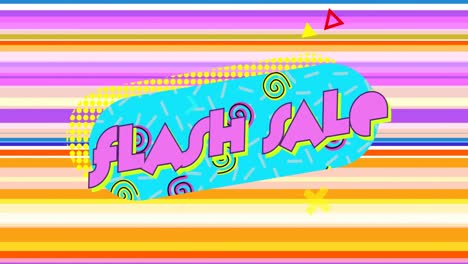 Flash-Sale-Grafik-In-Türkisfarbenem-Oval-Auf-Einem-Mehrfarbig-Gestreiften-Hintergrund