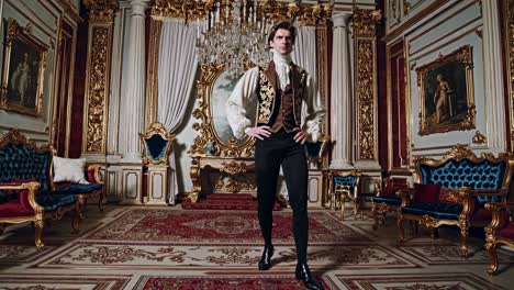 man in elegant historical costume in a luxurious palace