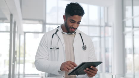 Smile,-hospital-and-doctor-with-tablet-on-social