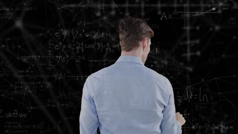 hombre trabajando en ecuaciones matemáticas animadas.