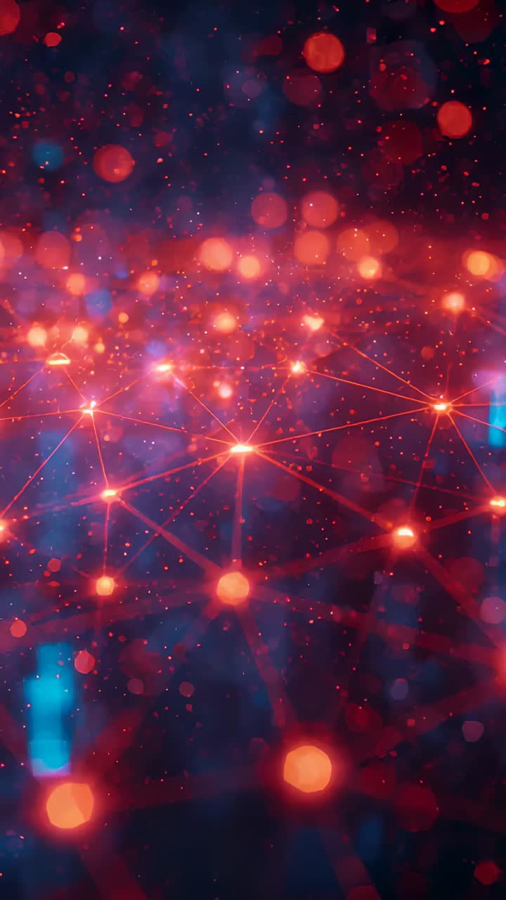 Vertical video: Playback starting camera sweeping mesh in dark space, revealing red nodes pulsing