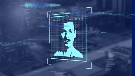 animación del procesamiento de datos y los iconos de personas sobre un fondo borroso