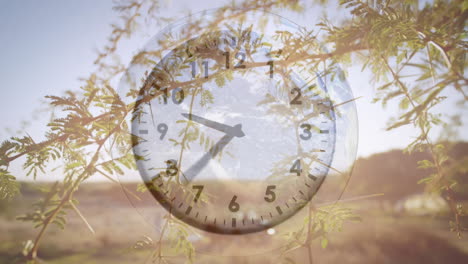 animation of moving clock over landscape