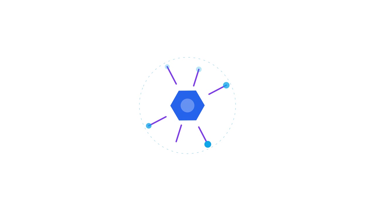 Motion graphic astratto di esagono blu con nodi di connessione