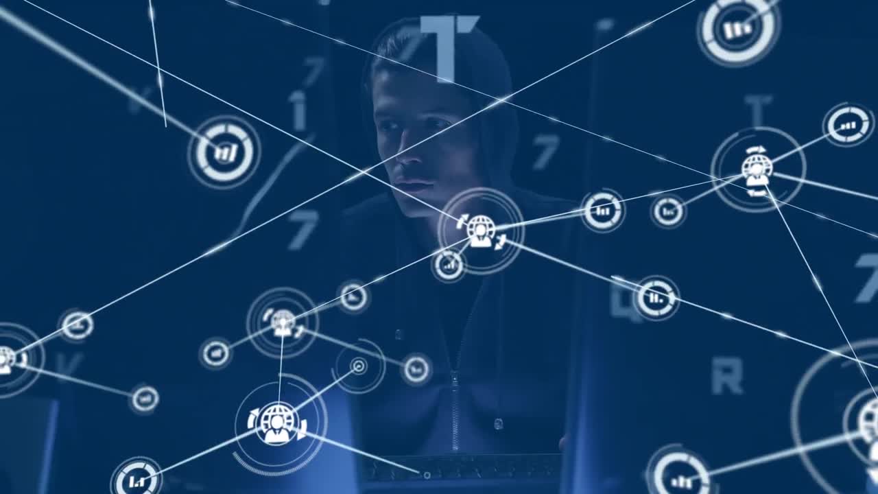 animación de una red de conexiones a través de un hacker utilizando una computadora
