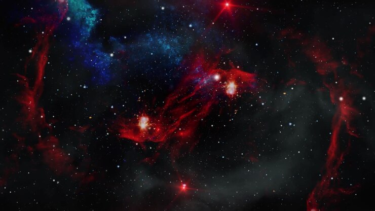 red nebula clouds floating in the universe