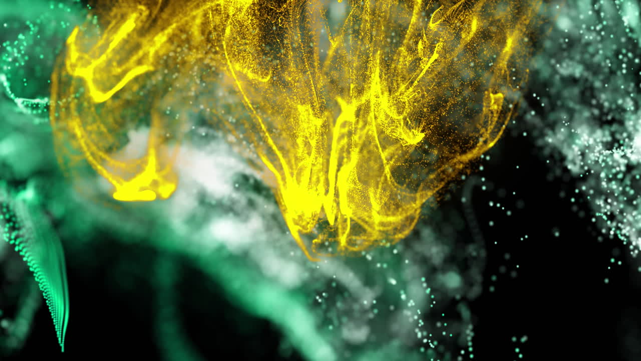 검은 바탕에 동적 파동을 형성하는 점들의 애니메이션