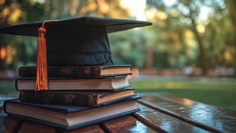 graduation cap on stack of books