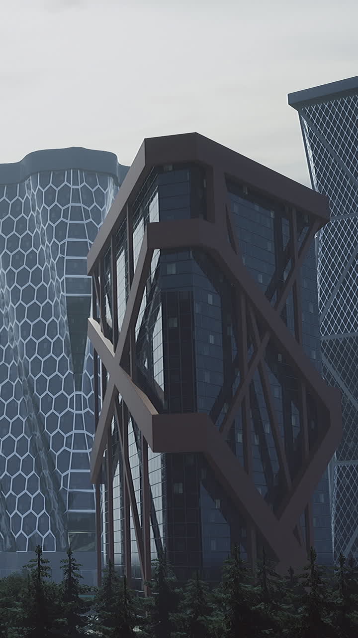 Edifici moderni si ergono in un'area urbana con design unici in pieno giorno.