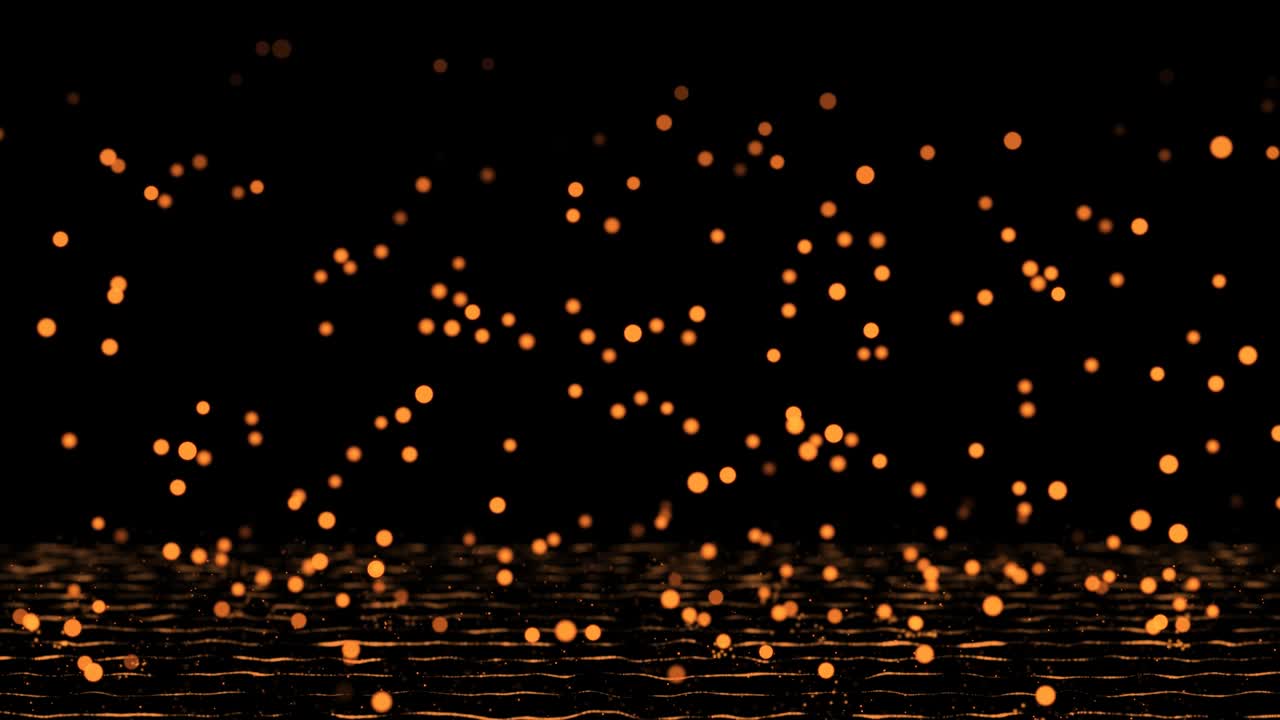 Sfondo astratto di pioggia dorata con bokeh luminoso e particelle scintillanti