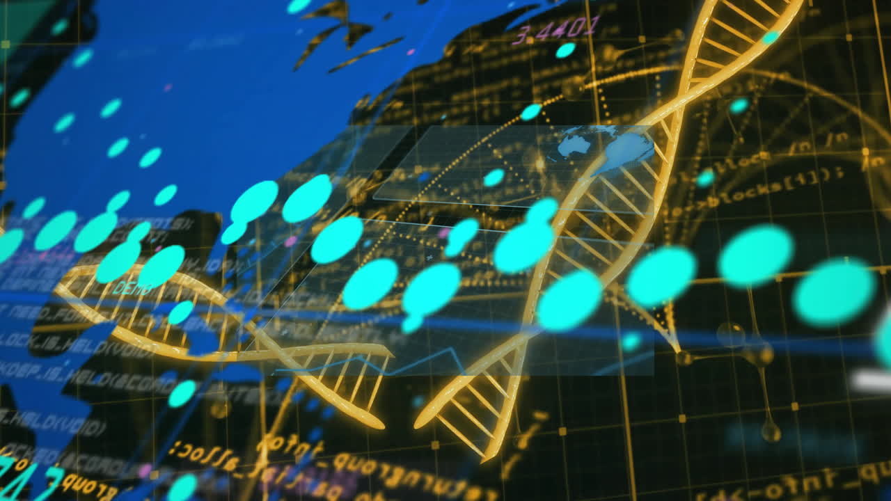 DNA strand processing with binary coding, scientific data animation in progress