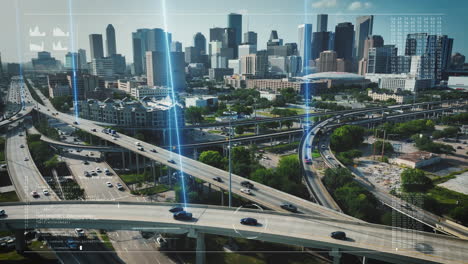 Autonomous-cars-on-highway-with-traffic-in-Houston,-Texas