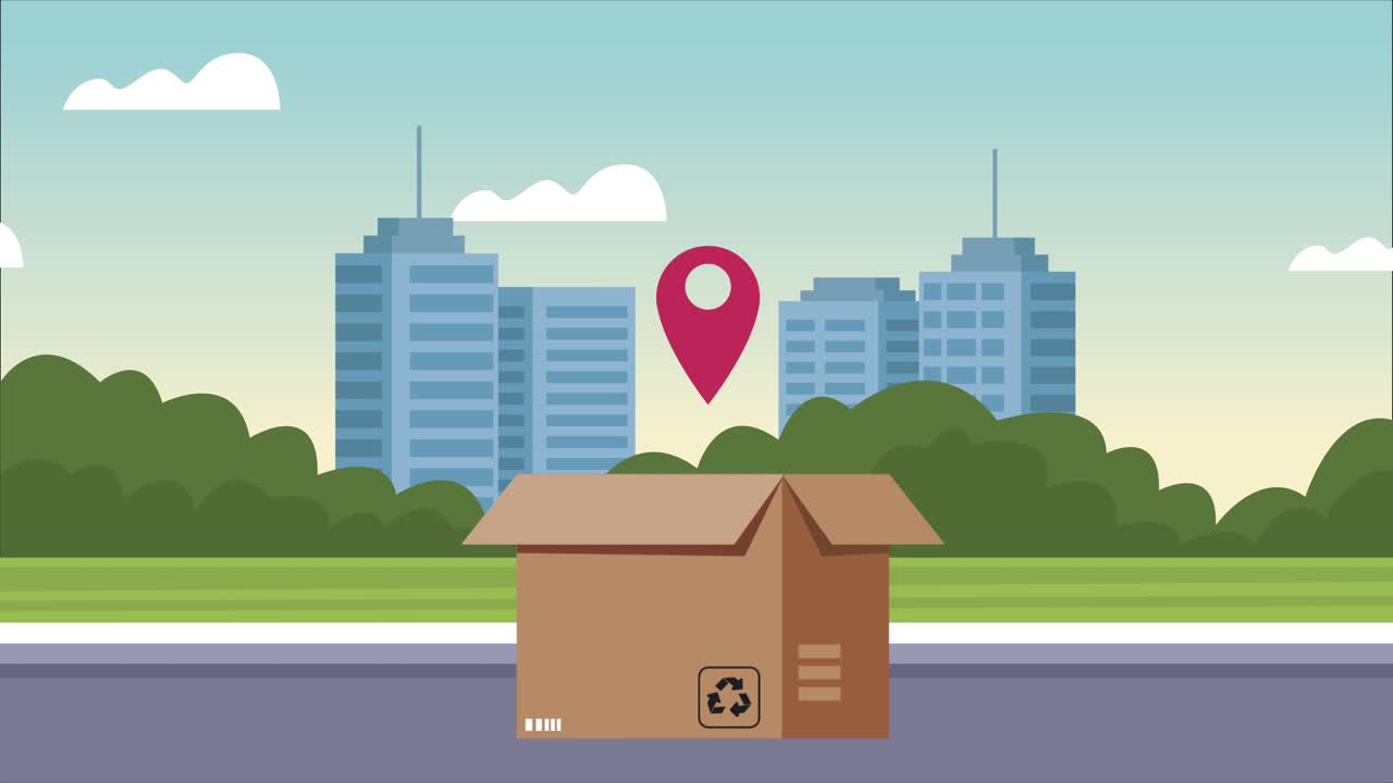 도시에 상자를 가진 물류 서비스 애니메이션