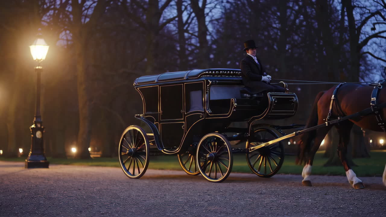 Elegant Horse-Drawn Carriage in a Park at Night