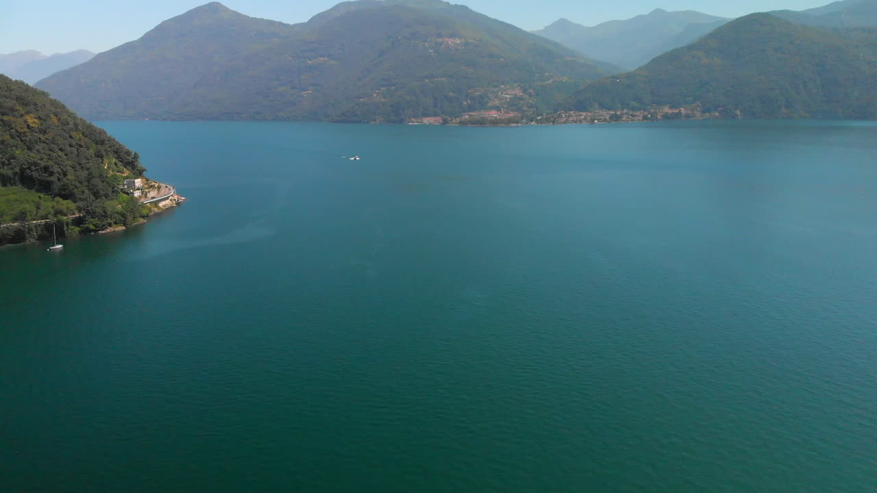 Aerial view of Lake Maggiore on a sunny day, italy