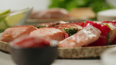 grilled salmon skewers with vegetables