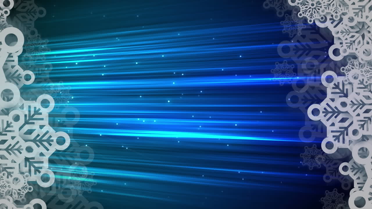 어두운 파란색 배경에 반 ⁇ 이는 광선 위에 눈송이의 애니메이션
